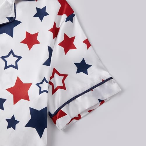 Image of Piacakece 4th of July Women Outfit Short Sleeve Button Shirt Matching Shorts Satin Pajama Sets Women July Fourth Clothes