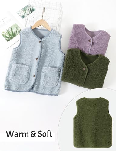 Happy Cherry Toddler/Kid Boys Girls V Neck Button Down Sherpa Fleece Vest Warm Sleeveless Jacket for Spring Fall 4-12Y3