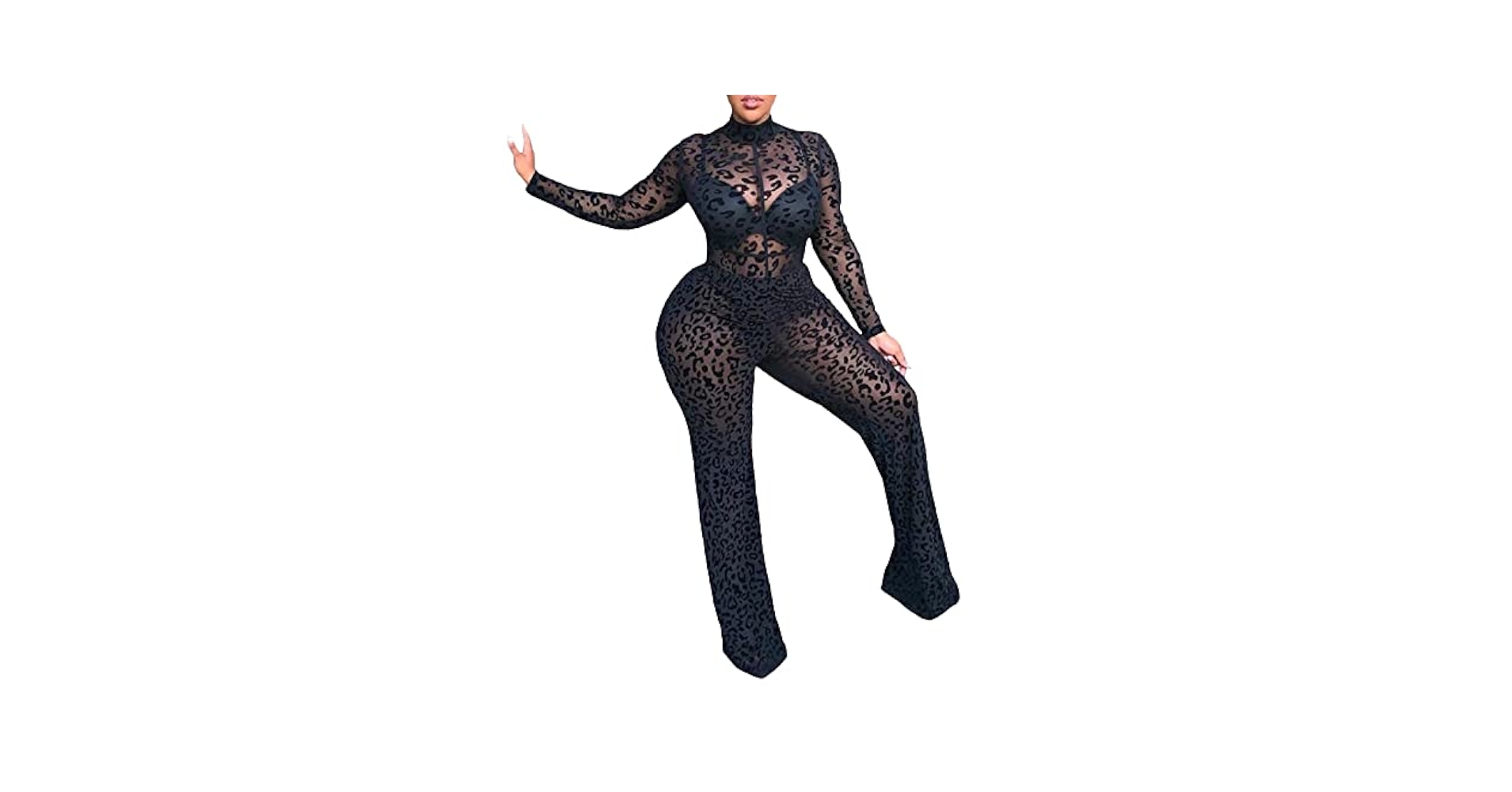 Amazon.com: SEMATOMALA Women's Mesh Sheer Mock Neck Flare