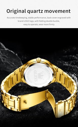 Image of OLEVS Watches for Men Original Luxury Analog Quartz Easy Read Mens Watch Stainless Steel Waterproof Calendar Gold Male Wrist Watch
