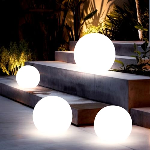 etc-shop Steckleuchte Solar Außen Solarkugeln Set Garten Solarlampe Kugel für Draußen, Erdspieß, weiß, LED Leuchtmittel, D 15/20/25/30 cm, 4er Set