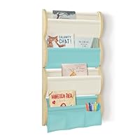 Wooshwa Kids Bookshelf, 4 Tier Wall Mounted Children's Bookcase with 3 Bottom Pockets, Display Floating Book Shelf, Montessori Book Organizer for Nursery Playroom Classroom Kids Room, 81x43x8cm (Blue)