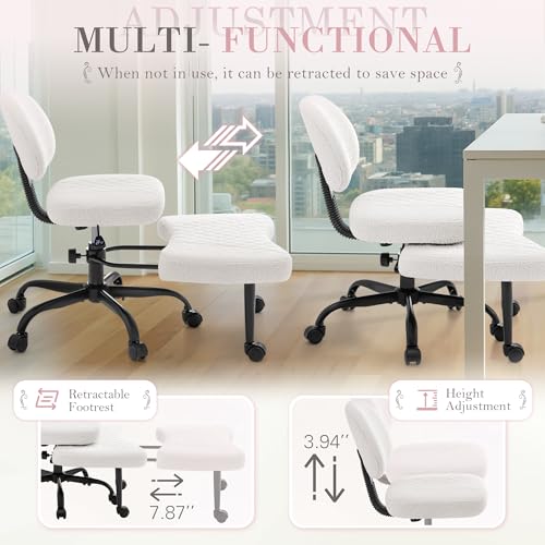 Image of Furmax Ergonomic Criss Cross Legged Office Chair with Wheels, 360Swivel Adjustable Height Kneeling Desk Chair with Footrest for ADHD, Yoga, Meditation, Home Office (Teddy Fabric, White)