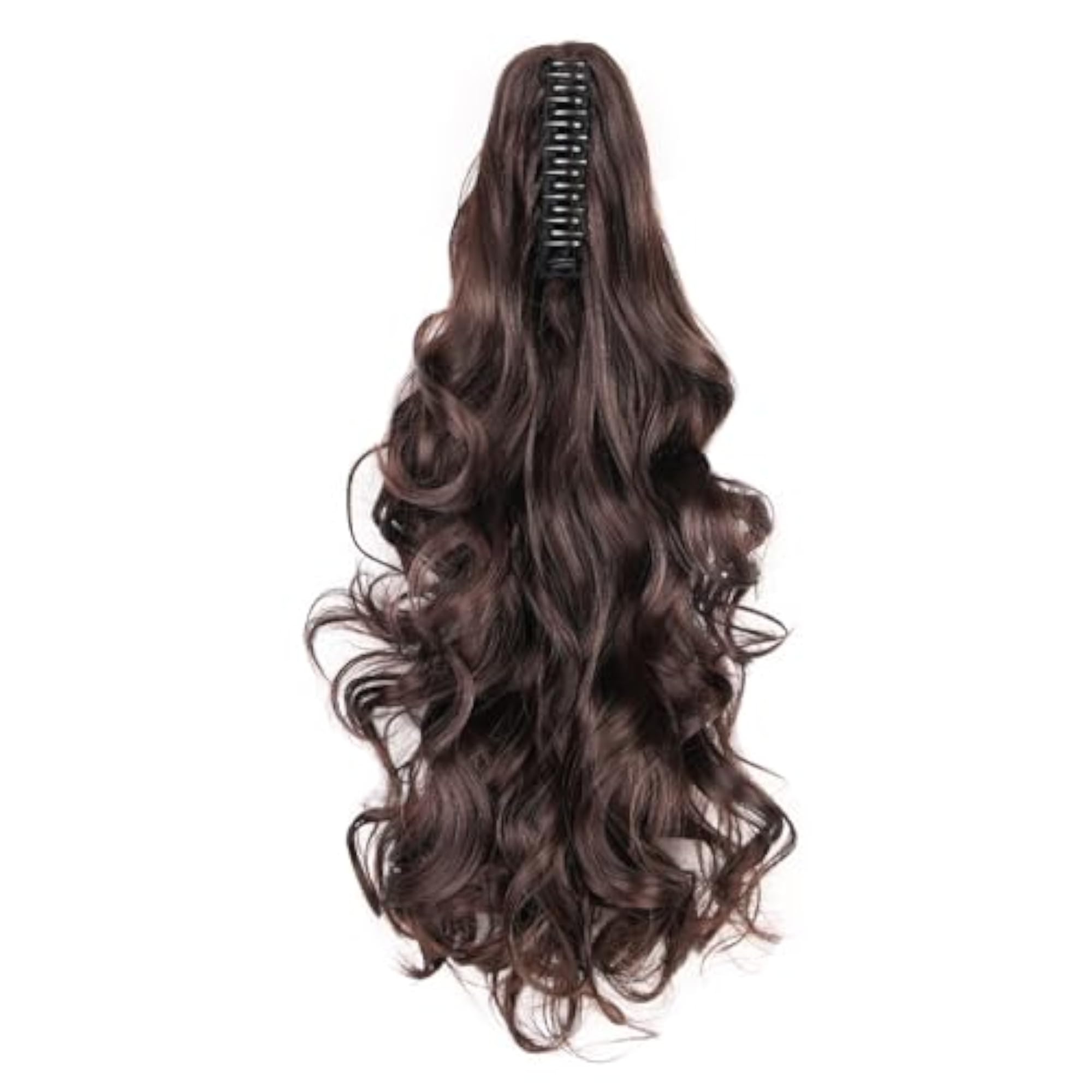 Women's 22 Inch Brown Wavy Ponytail Extension, Claw Clip