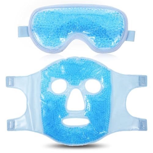 2 mascarillas de silicona reutilizables, máscara de ojos de gel, máscara de envoltura facial de hielo, máscara de enfriamiento de hielo, máscara de enfriamiento para el frío, compresa caliente para