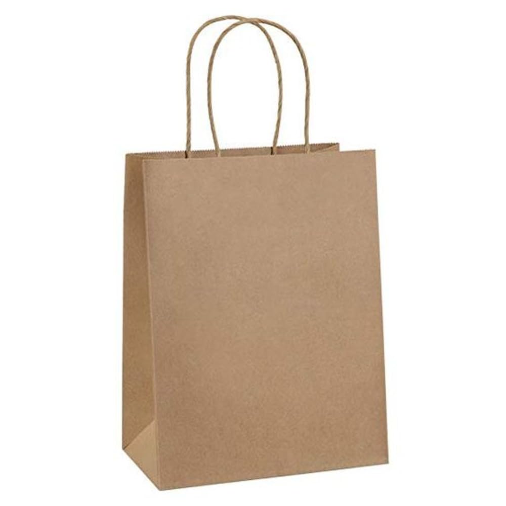 ecoway Kraft Paper Bags - Pack Of 50 Craft Small Paper Grocery Bags With Handles For Shopping, Party, Birthday, Wedding Gift, Retail, Merchandies Ecofreindly Reusable Brown (20X11X27 Cm)