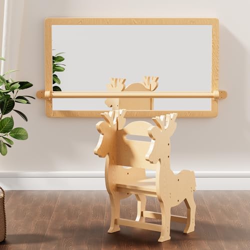 Ferytange Montessori Baby Mirror with Pull Up Bar Wooden Gym