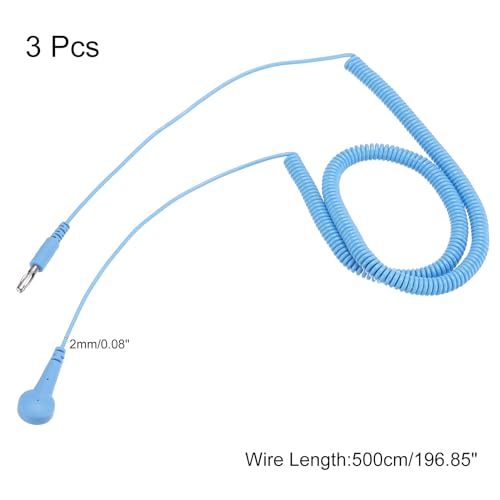 Image of MECCANIXITY ESD Grounding Cable Cord 500cm /197 Inch Long,Anti-Static Ground Wire Cable Lantern Tip + Buckle for Eliminate Conductor Electrostatic,Pack of 3(Blue)