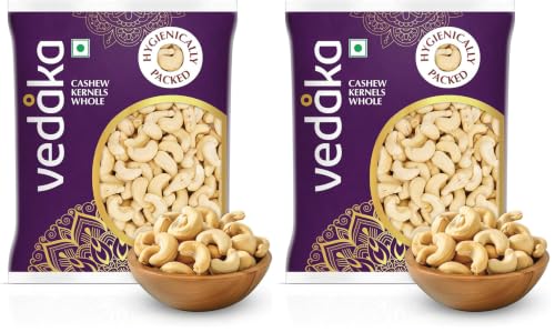 Image of Amazon Brand - Vedaka Whole Cashews | 200 Gram | Grade W320 Kaju | Gluten-Free & Plant Based Protein | Firm Texture, Rich Taste | Regular-Sized, Non-Split | Healthy Snack (Pack of 2)