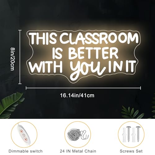 Image of This Classroom Is Better With You In It Neon Sign Dimmable Teacher LED Sign Light Classroom Door Hanger Welcome Door Sign for Teacher's Day and Back to School Gifts