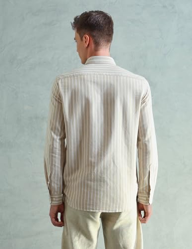 Image of Arrow Striped Slim Fit Mens Casual Shirts - 100% Cotton, Breathable & Comfortable, Full Sleeves Shirts for Men
