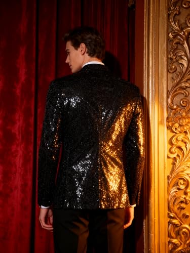 Image of Barry.Wang Mens Sequins Blazer Sparkle Dress Suit Jacket Cocktails Shiny Metallic Disco Dance Party Tuxedo Homecoming