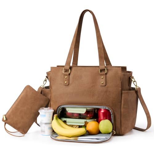 Image of LOVEVOOK Laptop Tote Bag for Women, Vintage Work Teacher Bag with Clutch