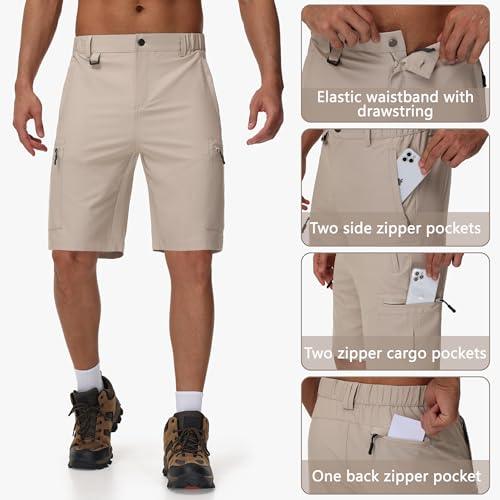JWM Men's 9" 11" Hiking Cargo Shorts - Lightweight Stretch Qucik Dry UPF 50+ Golf Work Fishing Travel Shorts 5 Zipper Pockets3