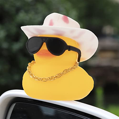 Image of wonuu Car Rubber Duck, Yellow Duck Decoration Dashboard with Sun Hat Swim Ring Necklace Sunglasses for Car Dashboard Decorations, Pink White Cowboy hat-Pink