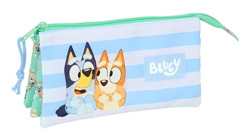 safta Blue Sisers - Trousse Triple, Trousse pour Enfant, idéale pour Les Enfants d'âge Scolaire, Confortable et Polyvalente, qualité et résistance, 22 x 3 x 12 cm, Vert d'eau, M, Décontracté