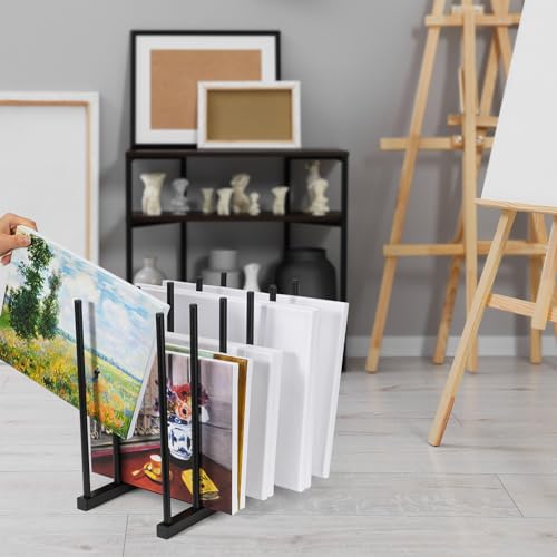 Image of ikkle Art Storage Rack Painting Canvas Storage Rack for Display, Metal Drawing Printing Rack for Canvas Frames, Black