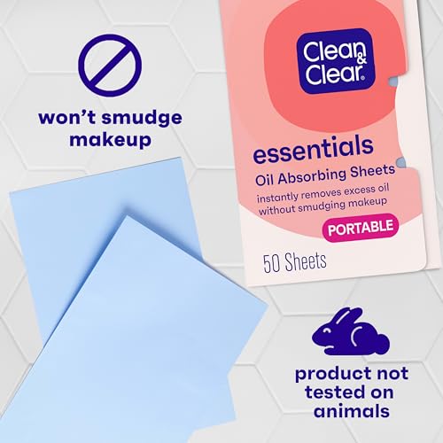 Clean & Clear Essentials Oil Absorbing Sheets, Portable Blotting Papers for Shine Control on the Face & Nose, Blotting Sheets Instantly Remove Excess Oil Without Smudging Makeup, 3 Pack - Thumbnail 4