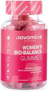 Probiotic Gummies  Womens Bio-Balance Gummies for Intimate Flora & Gut Health  Advanced Multi-Strain Formulation  Vegan Supplement with Calcium & Cranberry Extract - Made by Novomins
