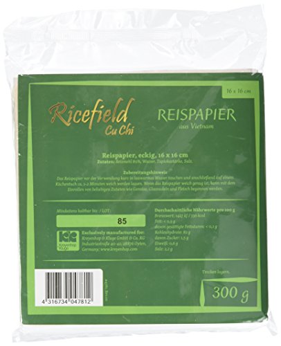 Ricefield Reispapier, viereckig, 16 cm (1 x 300 g Packung)