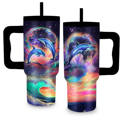24oz Dolphin Tumbler with Handle and Straw, Gifts for Women, Insulated