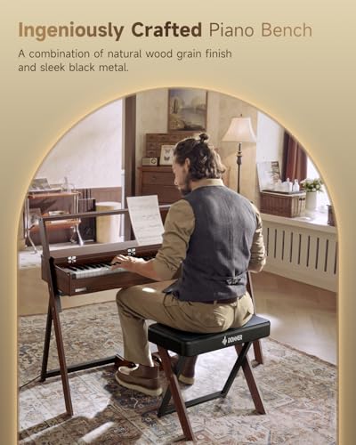 Donner Piano Bench DKB-300 Home Style Keyboard Stool with Thick Padding, Metal Keyboard Seat Piano Chair with Cushion, Walnut Wood Color - image 2
