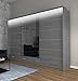 Produktbild WFL GROUP Moderner Kleiderschrank mit LED Beleuchtung und Spiegel 200 250 cm - Schwebetürenschrank mit Hochglanz - 250 cm - Grau