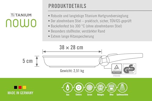 Foto von Woll Nowo Titanium Fischpfanne, oval, 38 x 28.4 cm, 5 cm hoch, mit abnehmbarem Stiel - Geeignet für Ceran, Gas, Elektro, Halogen - nicht induktionsgeeignet, Aluminiumguss, Antihaft-Versiegelung