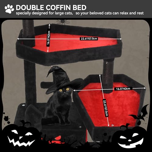 YITAHOME Árbol rascador Gothic XL, Grande, 160 cm de Alto, para Gatos Grandes, Estable con 4 columnas de sisal, 1 Tabla para rascar, 1 Hamaca, 2 Bolas Colgantes de araña, Plataformas de Cama de ataúd - imagen 7