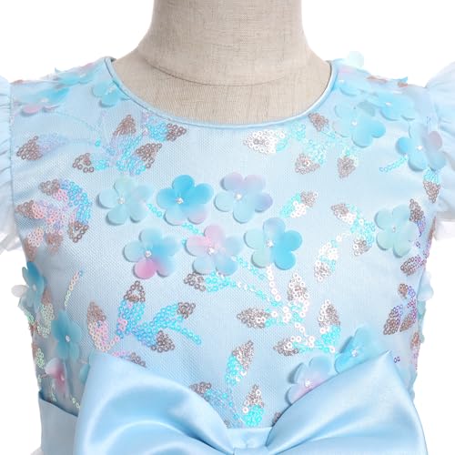 Kids Baby Girls Birthday Party Dress Flutter Sleeve Round Neck 3D Flower Bow Ruffle Tulle Tutu Dress Party Dress3
