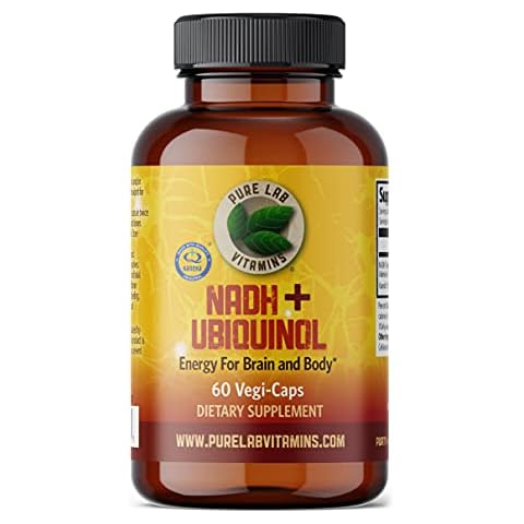 Pure Lab Vitamins NADH 10mg with Ubiquinol 40 mg - 60 Vegi Caps Bioactive VIT B3 and CoQ10 for Brain and Body Energy. Made in Canada Cover
