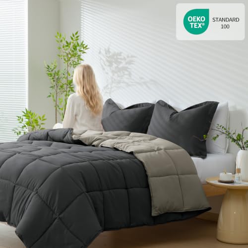 Image of HIG 3pc Gray Full Size Bedding Comforter Set Duvet Insert Blanket