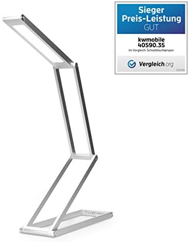 kwmobile Rechargeable LED Folding Desk Lamp - Dimmable Portable Aluminium Table Light for Home, Reading, Studying, Travel with Micro USB - Silver