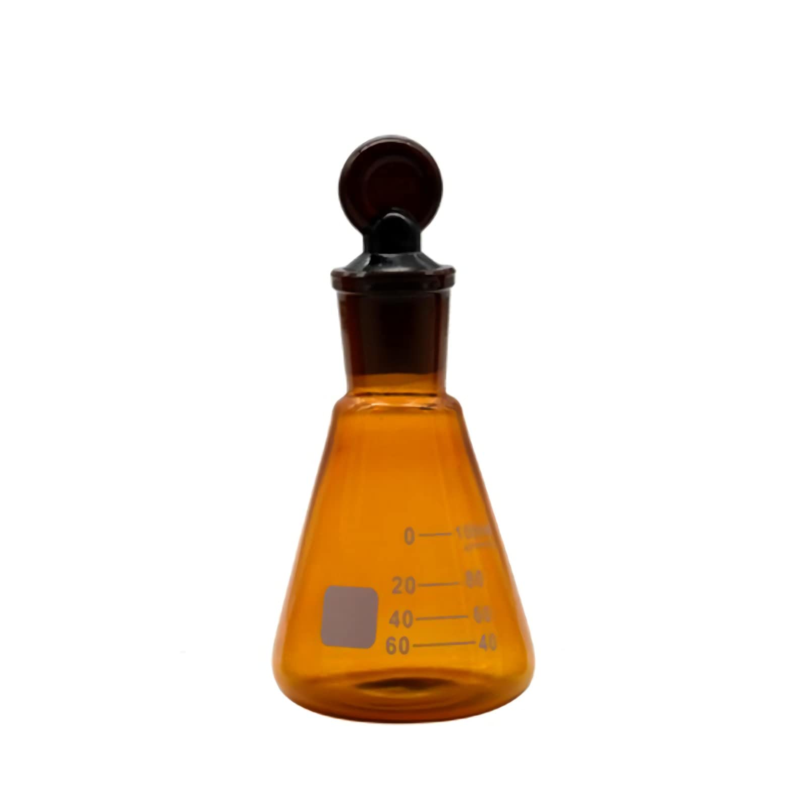 Matraz Erlenmeyer de vidrio, matraz de laboratorio ámbar, vaso triangular de boca de molienda con tapón, cristalería graduada, para experimentos científicos 500 ml (100 ml)