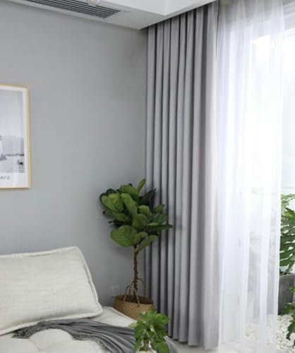 Wycian Cortinas de cocina para sala de estar, juego de 2 paneles, cortinas opacas de lino gris, color liso, 107 x 138 cm (ancho x alto)