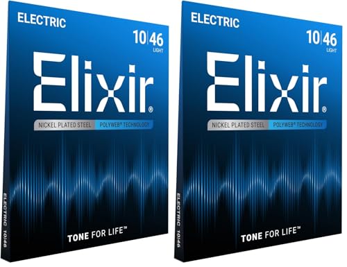 Cordes Elixir® pour guitare électrique avec revêtement POLYWEB®, Light (.010-.046) (Lot de 2)