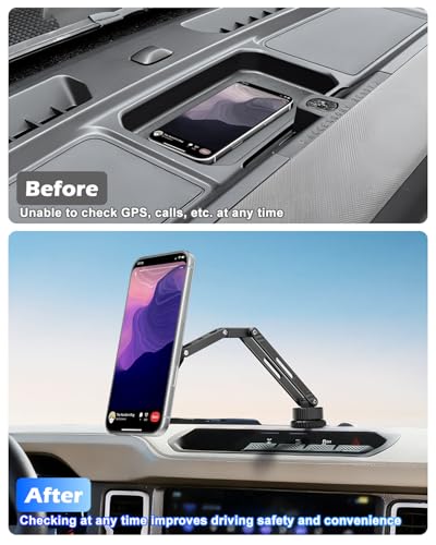 Image of CloudValley Extended Ford Bronco Phone Mount 2021-2026 2 /4 Door, Aluminum Alloy Magnetic Phone Holder, Off-Road Stable Anti-Shake No Drill Dash Mount, 360 Adjustable Bronco Accessories Fit All phones