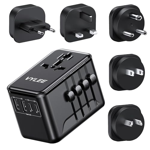VYLEE Universal Travel Adapter, Type D/G/C/I/A International Adaptor with 2 USB C 2 USB A, Worldwide Charger for Europe UK Maldives Sri Lanka India Nepal Ghana Zimbabwe Tanzania Nigeria (Black)