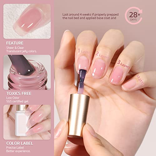 Gaoy Gel Nail Polish Kit With U V Light Starter Kit, Jelly Pink Nude Colors U V Gel Nail Polish Set With Top Coat And Base Coat For Nail Art Diy Manicure And Pedicure At Home #TOP22