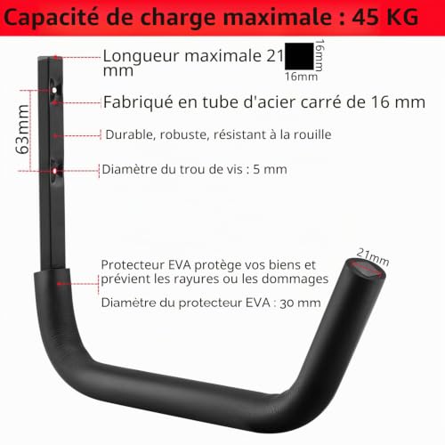 Heavdace Lot de 2 paires de crochets de rangement robustes pour kayak d'intérieur, 38,8 cm, pour planche à pagaie, échelle, planche de surf, snowboard (38,8 cm) – vue 3