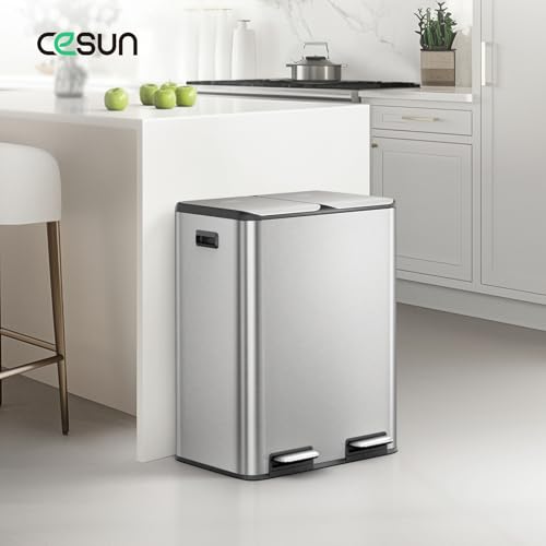 Cesun Cubo de Basura Cocina Acero Inoxidable Dual 16 Gal miniatura 2
