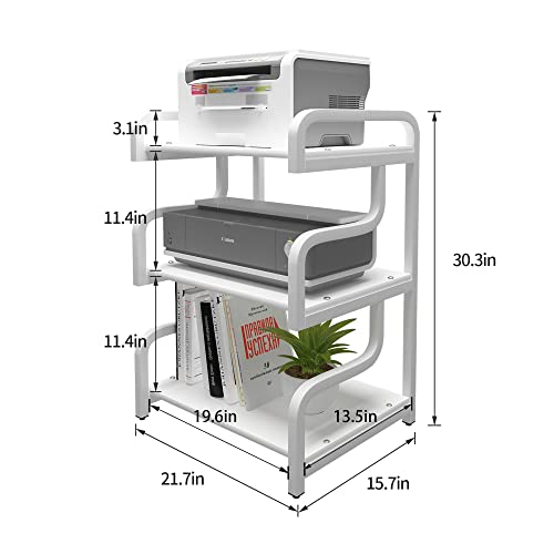 Natwind 3-Tier Printer Stand With Wheels Movable Storage Cart Floor-Standing Multi-Purpose Shelf Rack For Media Player Scanner Files Books Microwave Oven In Kitchen Living Room Home Office (White) #TOP1