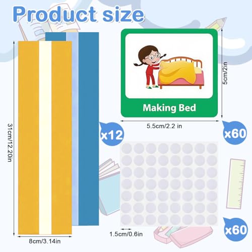 Image of PATPAT Schedule Planner Flash Cards for Kids, Wall Planner Autism Daily Chore Routine Chart with 60 Cards, 12 Background Boards, 12 Velcro, Flash Card for 3 Year Old Wall Planner for Home School