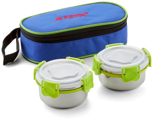 Judge Made in India, 3 Piece Tiffin Set - Stainless Steel & Insulated Pouch, Keep Food Hot, Cold and Fresh with Leak-Resistant Lids