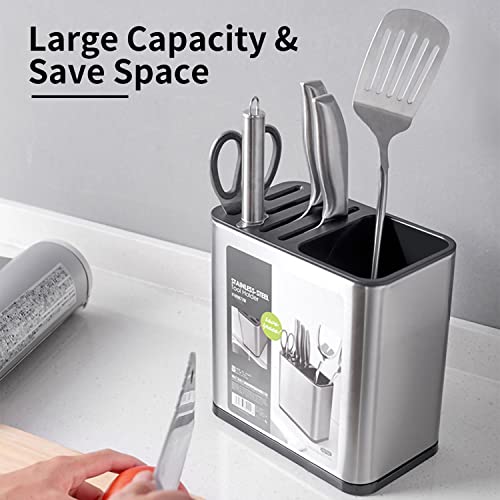 Wanwanka Kitchen Utensil Holder, Knife Holder, Stainless Steel Utensil Caddy, 2 In1Countertop Utensil Organizer With Detachable Base For Spoon, Fork, Spatula, Knife #TOP4