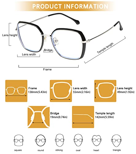 Image of DUCO Retro Square Blue Light Glasses for Women Oversized Blue Ray Blocking Glasses Computer Glasses Teens Fashion Eyeglasses W020