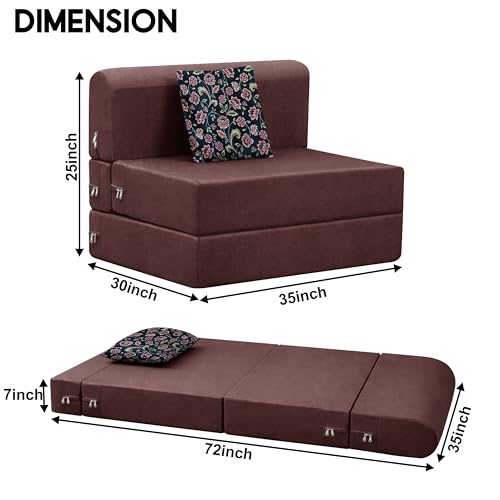 Image of Convertible 3 * 6 Single Seater Sofa Cum Bed | Foldable Sofa Bed for Apartments & Studio Rooms (Brown, URBANPRO)
