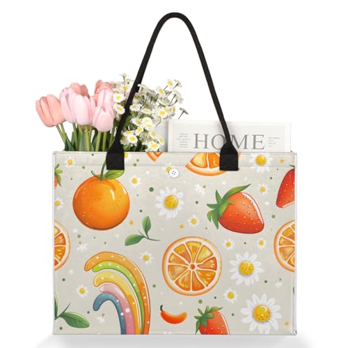 Orange Strawberry Chrysanthemum Tote Bag for Women Large Beach Bag Reusable Tote Bags for Work Travel Beach Shopping3