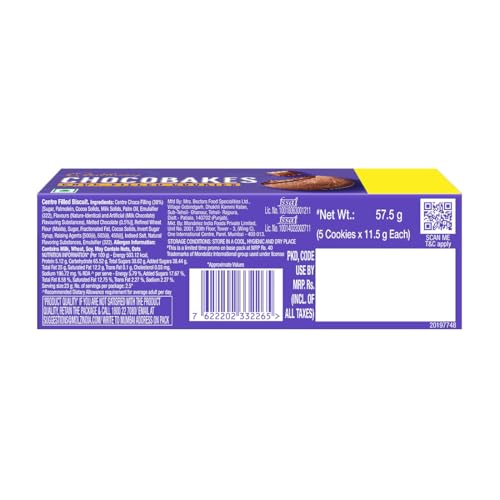 Image of Cadbury Chocobakes Chocfilled Chocolate Cookies,57.5 Gm ( Pack Of 10)