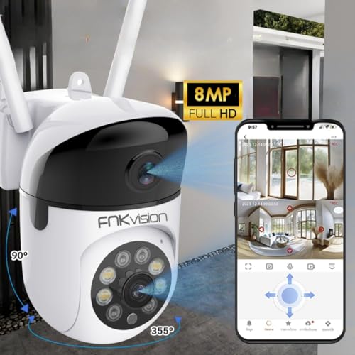Image of Vision 8MP Full HD Security Camera, WiFi Enabled, 355 Panoramic View, Smart AI Detection, Waterproof, Voice Intercom, Mobile App Control, for Home Office Store Surveillance